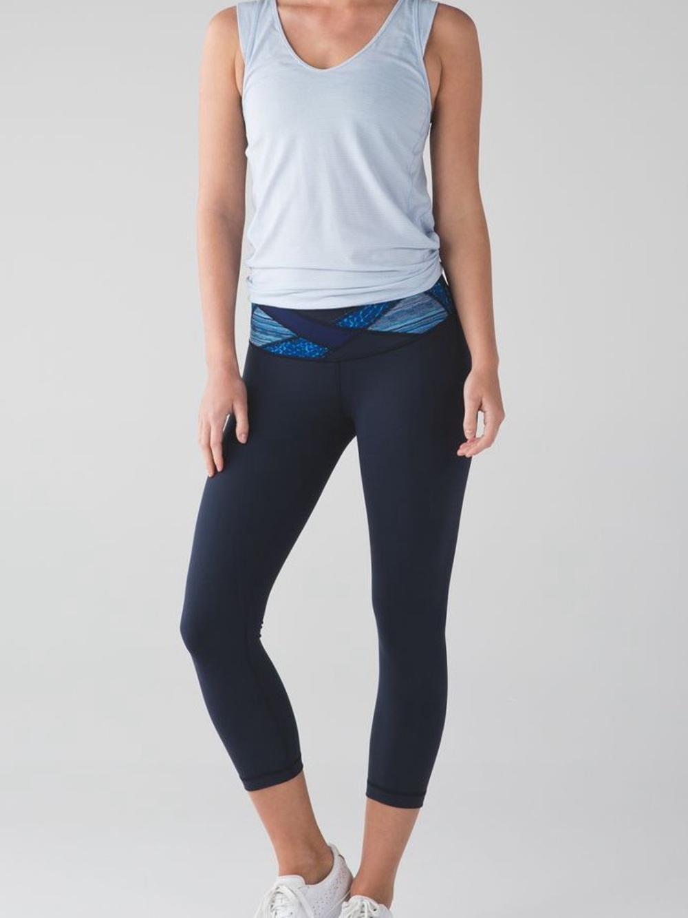 Lululemon Wunder Under Crop III legging Navy Blue Waist Pattern Size 4 Low Waist